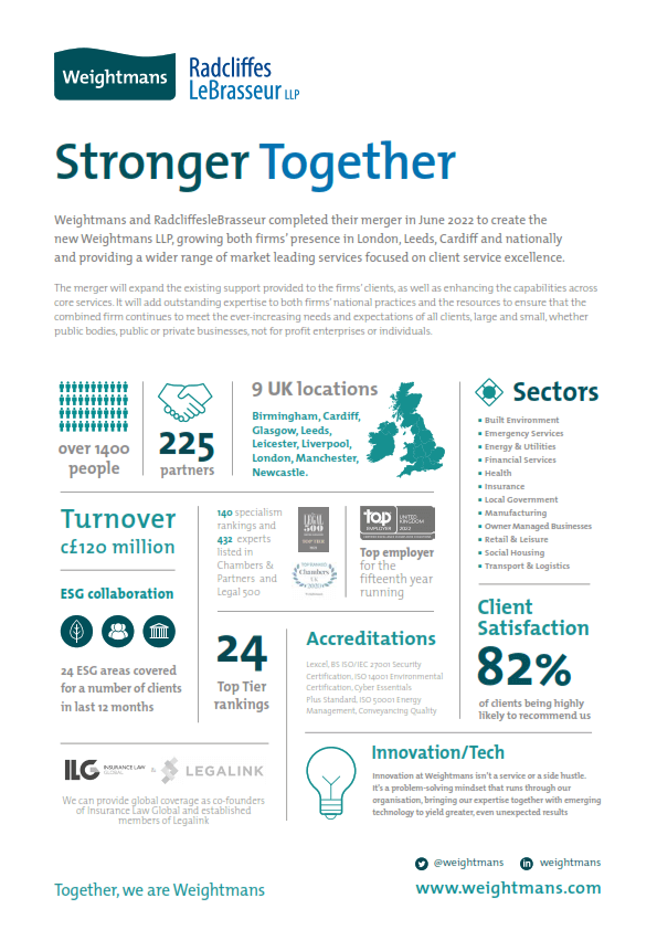 A flyer showing the benefits and capabilities of the merged firm